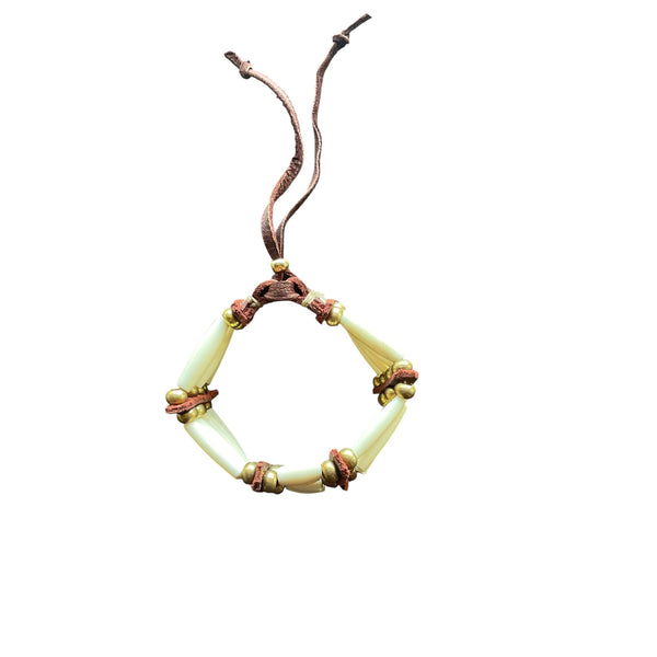 Pipe Bone Traditional Adornment Leather Beaded Bracelet
