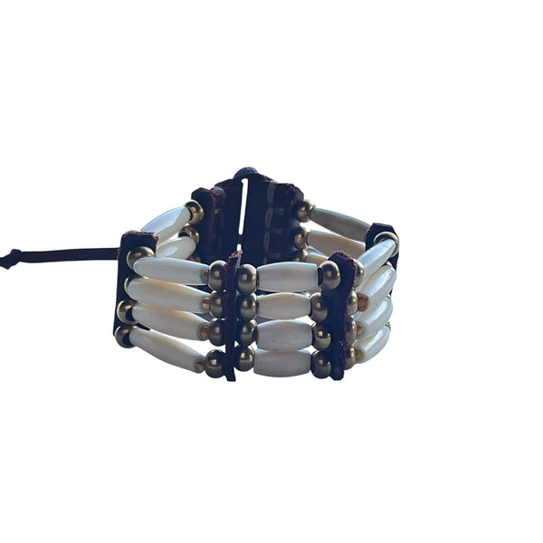 Pipe Bone Traditional Adornment Leather Beaded Bracelet