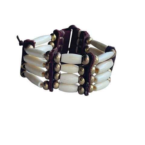 Pipe Bone Traditional Adornment Leather Beaded Bracelet he/him