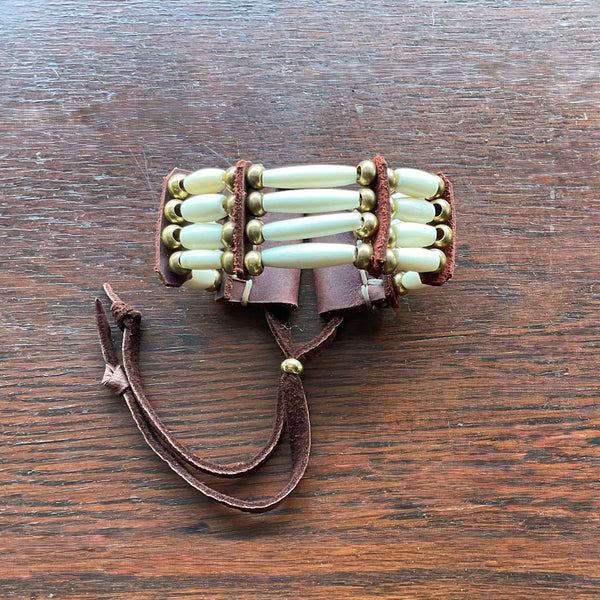 Pipe Bone Traditional Adornment Leather Beaded Bracelet Her/She