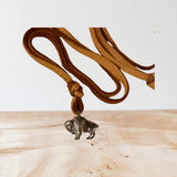 bison sterling on leather cord 