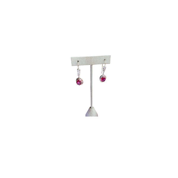 14k. Halo Ruby Earrings Drop down style Victorian Era