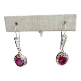 14k. Halo Ruby Earrings Drop down style Victorian Era