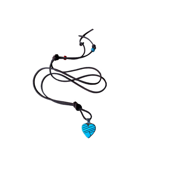 Lovely Heart Charm Inlaid with Turquoise Necklace on Leather Cord