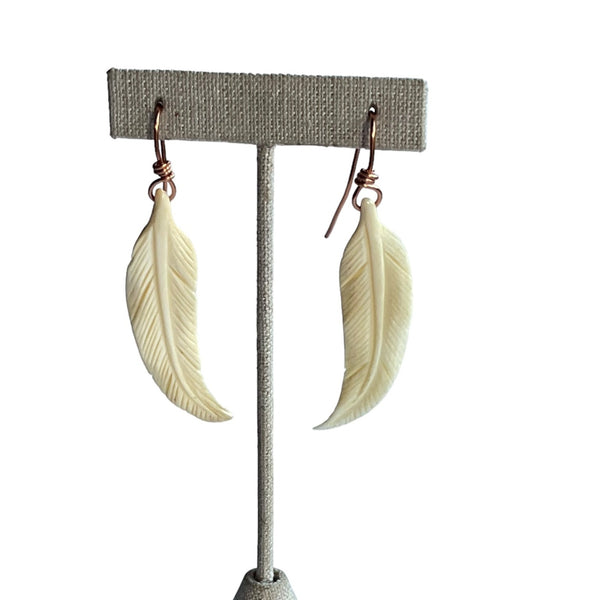 Feather Carved Bone Earrings