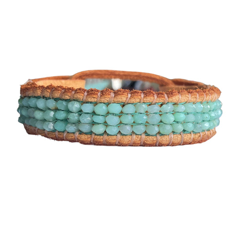 Show Your Inner Beauty Chrysoprase Gemstone Loom Beaded Deerskin Leather Stormie Bracelet