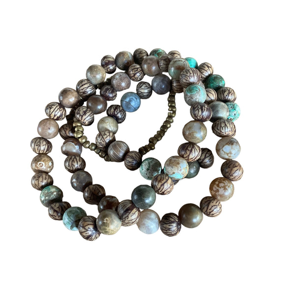 Sea Jasper and Natural Seeds Beaded Necklace