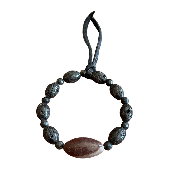 Black Lava and Shiva Beaded Stretch Bracelet