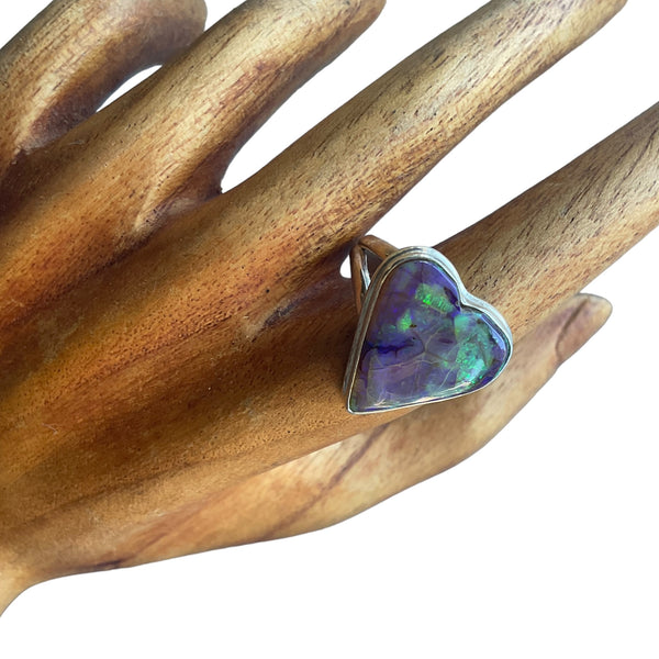 Purple Aura Heart Ring Opal Size 8