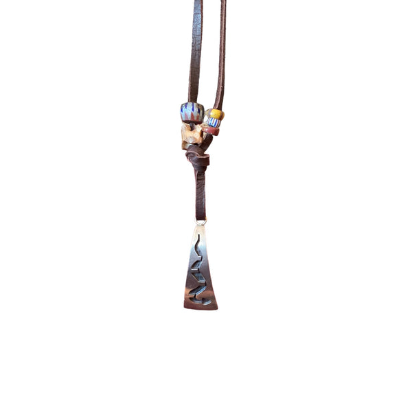 Snake Engraved Pendant Necklace on Leather Cord