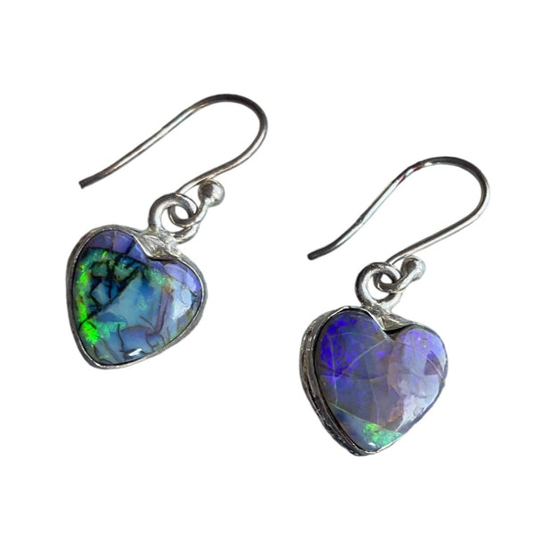 Opal Heart Silver Earrings