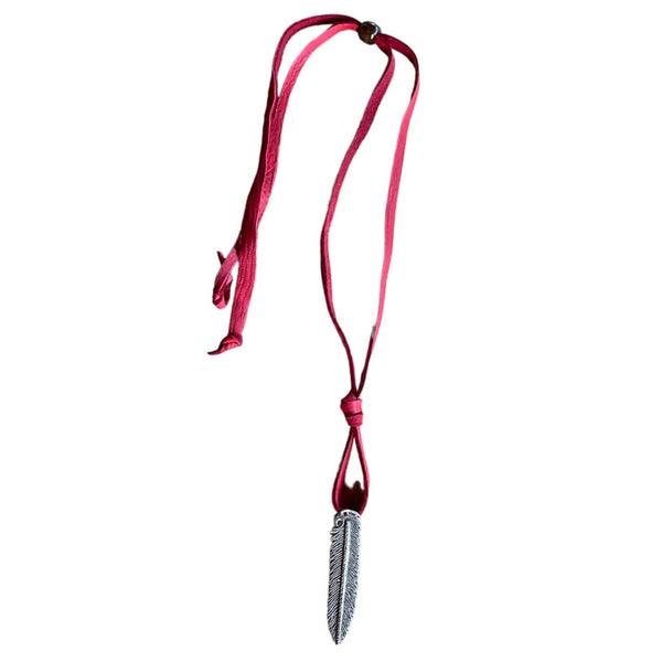 Eagle Pendant with Ruby Eye and Red Leather Necklace