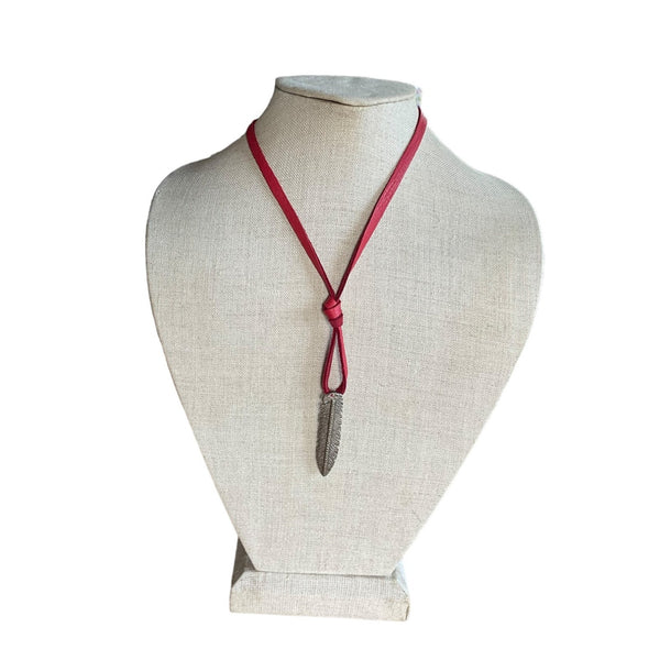 Eagle Pendant with Ruby Eye and Red Leather Necklace