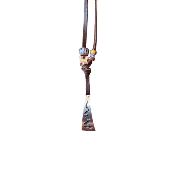 Snake Engraved Pendant Necklace on Leather Cord