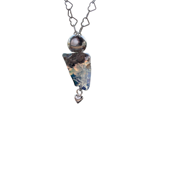 Raw Opal Stone Necklace with Heart Chain