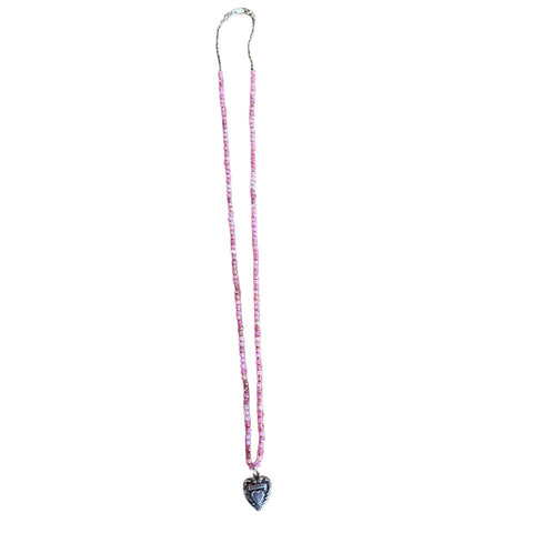 Pink Tourmaline Beaded Necklace and Vintage Heart