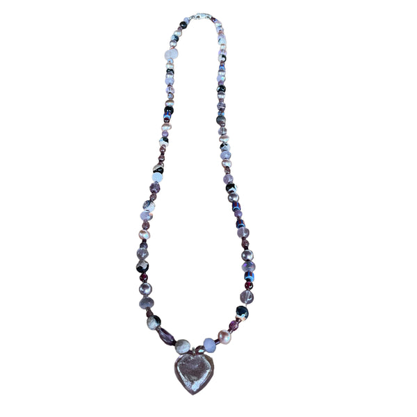 Frosty Heart Necklace with Purple Mixed Stones