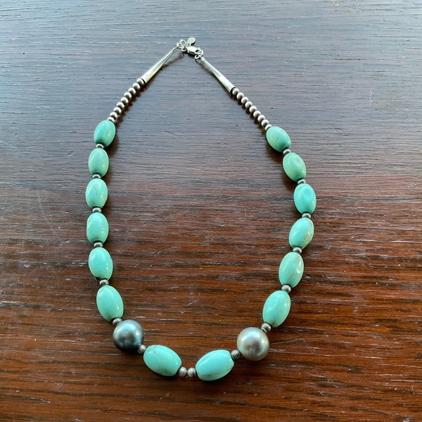 Natural Turquoise and Tahitian Pearl Necklace