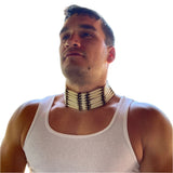 Traditional Large White Bone Choker with Leather and Brass Pony Beads