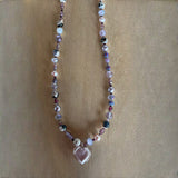 Frosty Heart Necklace with Purple Mixed Stones