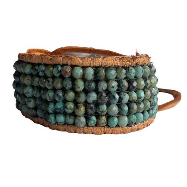 Earth's African Turquoise Beaded Cuff Leather Bracelet