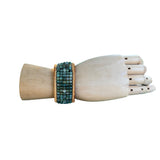 Indian agate beaded bracelet leather front view on hand 