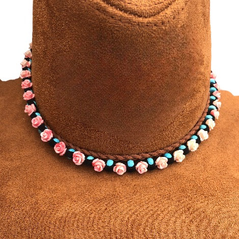 Rose's and Turquoise Zigzag Hatband