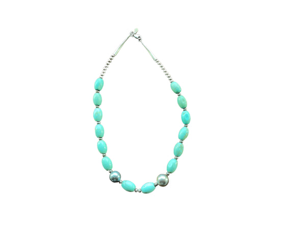 Natural Turquoise and Tahitian Pearl Necklace