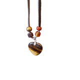 Tigers Eye Heart Necklace on Leather