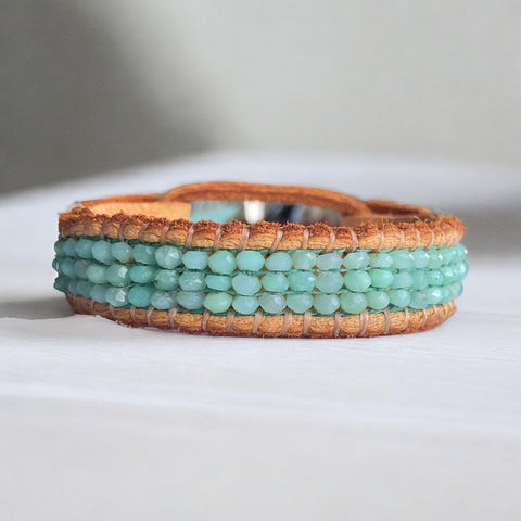 Show Your Inner Beauty Chrysoprase Gemstone Loom Beaded Deerskin Leather Stormie Bracelet