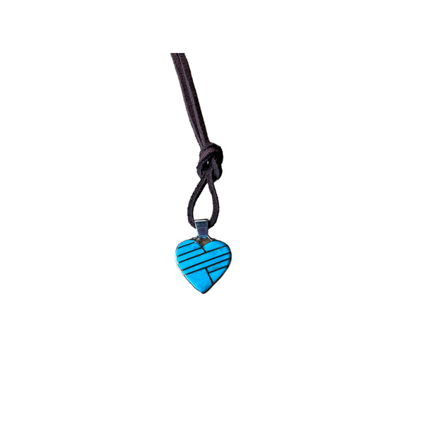 Lovely Heart Charm Inlaid with Turquoise Necklace on Leather Cord