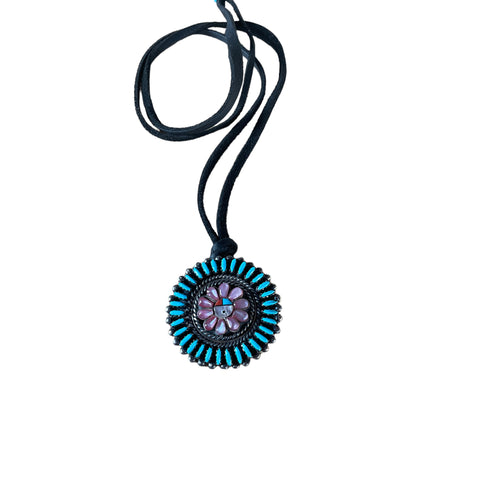 Zuni Sun Pendant on Leather Necklace