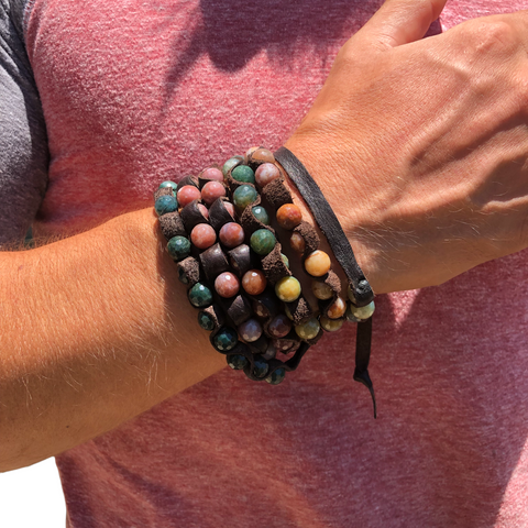 Indian Agate Gemstone Leather Wrap Bracelet