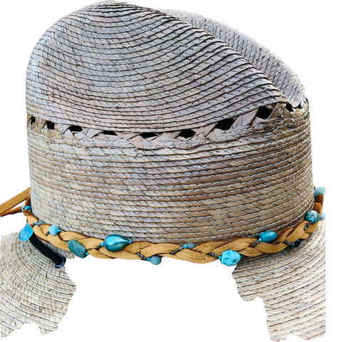 Blue Gemstone Braided Leather Hatband