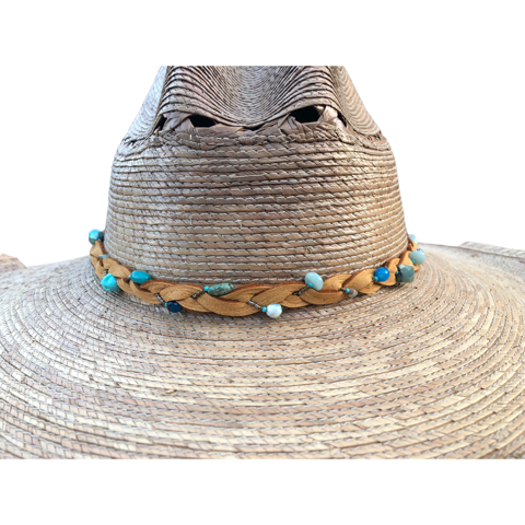 Blue Gemstone Braided Leather Hatband