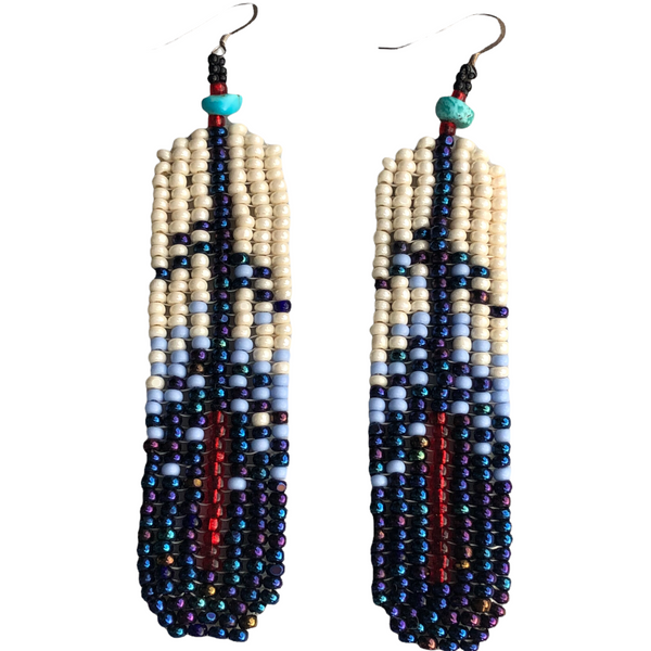 handbeaded feather earrings