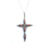 Reversible Turquoise Coral Cross Necklace