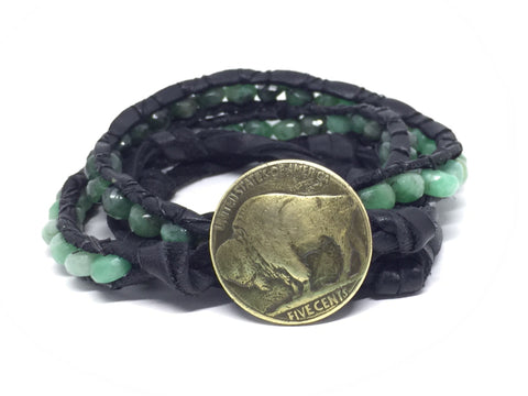 Emerald Bison Button Wrap Bracelet