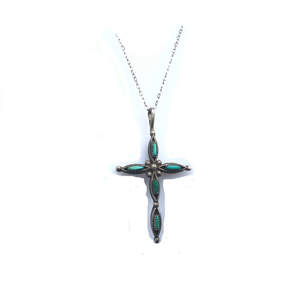 Reversible Turquoise Coral Cross Necklace